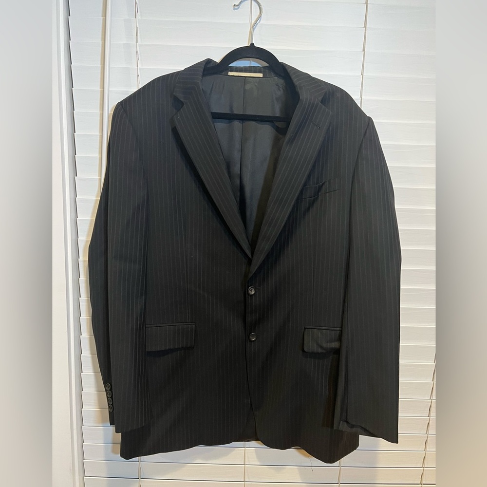 Burberry London Kensington Mens 42L Wool Pinstripe Suit Jacket Blazer Black